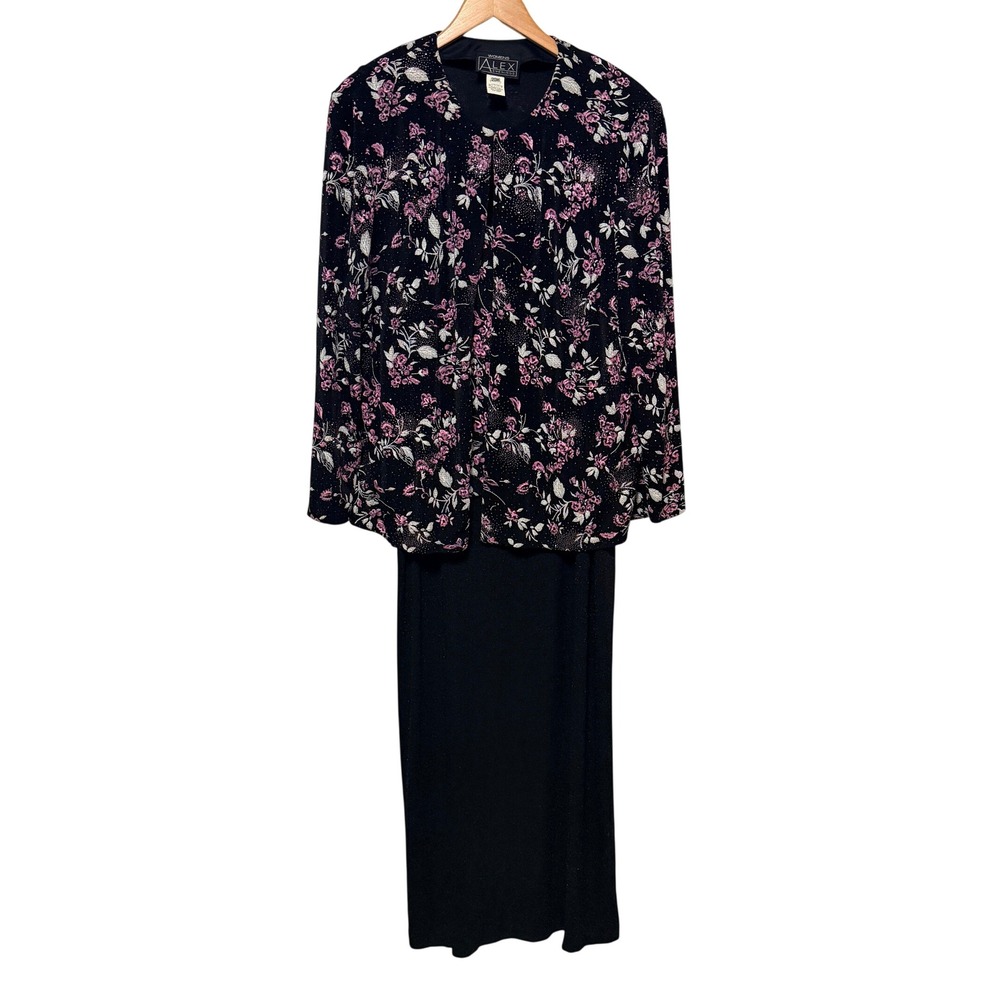 Alex Evenings Dress Set Sz 20W Floral Metallic Jacket Maxi Dress Formal Gala